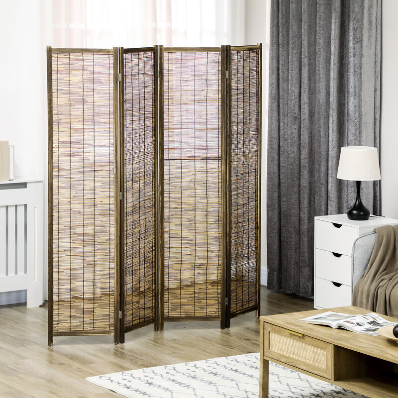 HOMCOM 4 Panel Room Divider 5.5 Ft Tall Portable Folding Privacy Screens Brown