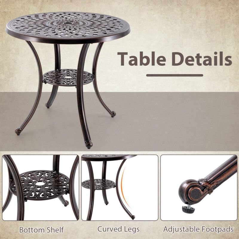 31" Round Cast Aluminum Patio Bar Table with 2" Umbrella Hole image number 2