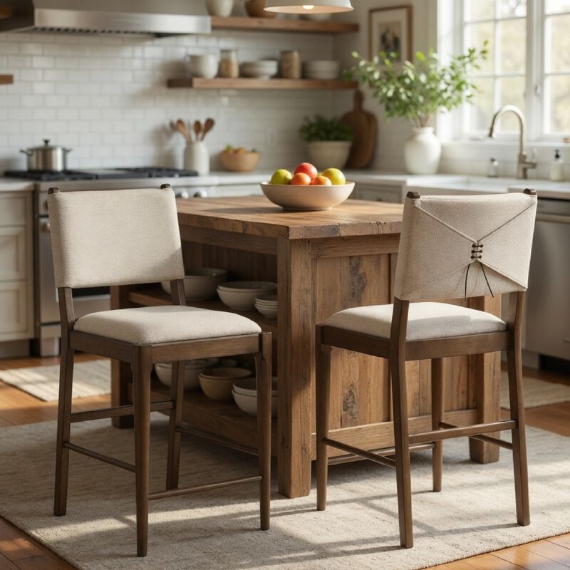 Clera Upholstered Counter Side Chair, Tie Accent, Set of 2, Brown Wood image number 8