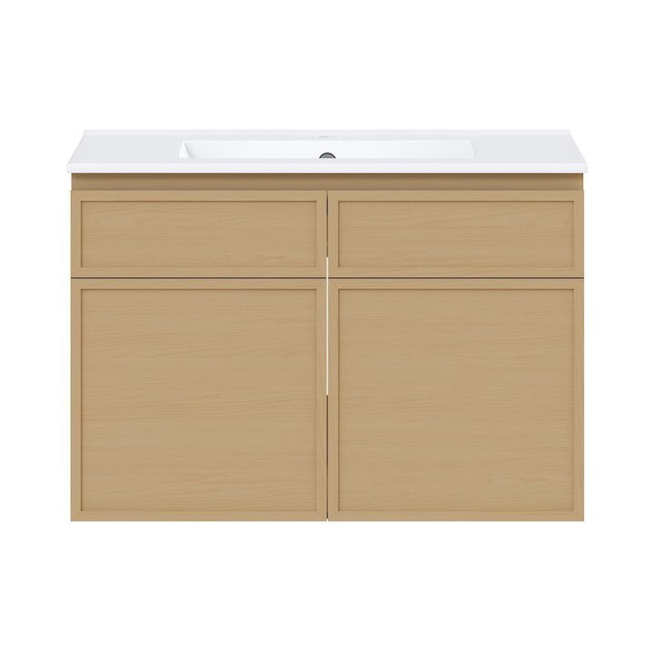 St. Tropez 30" Wall-Mounted Bathroom Vanity in Natural Oak with Sink Top