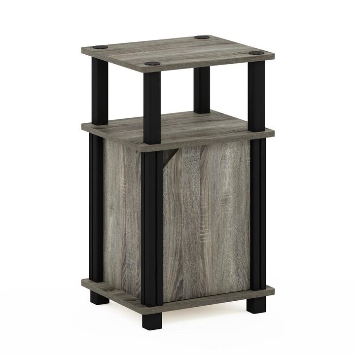 Furinno Just 3-Tier End Table with Door, French Oak/Black