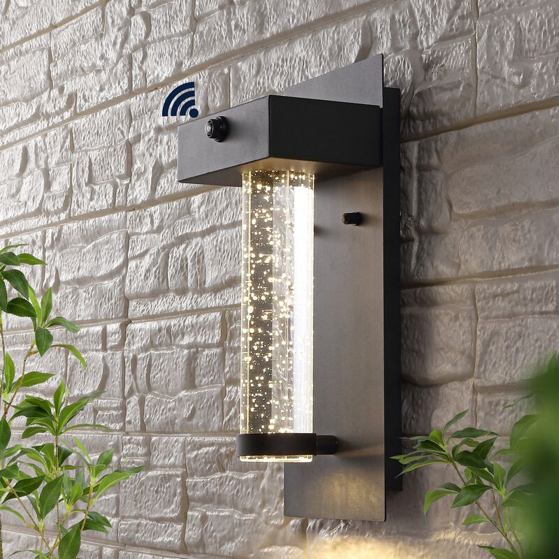 Horizone 1-Light Minimalist Industrial Iron/Seeded Glass with Dusk-to-Dawn Sensor Integrated LED Outdoor Sconce