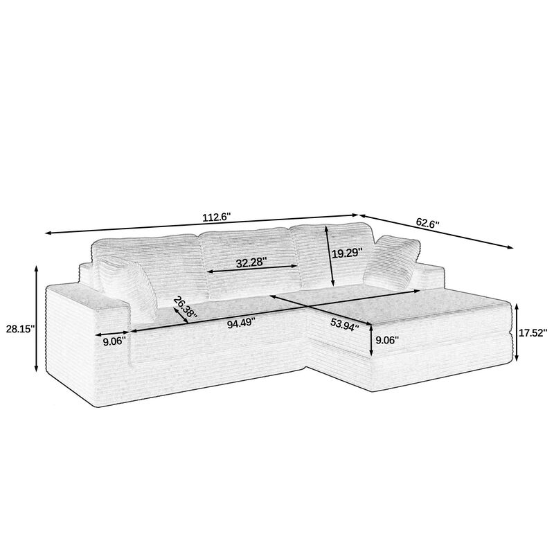 Right-Seat L-Shaped Modular Sectional Sofa &ndash; Corduroy, Convertible to Bed