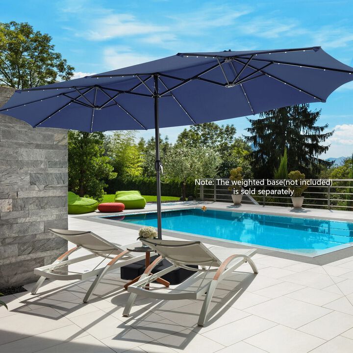 Mondawe 15 Feet Twin Patio Umbrella with 48 Solar LED Lights