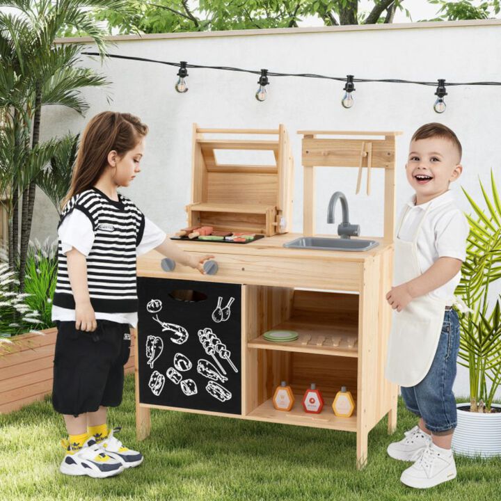 Hivvago Wooden Barbecue Grill Playset with Chalkboard and Sink and Cabinet