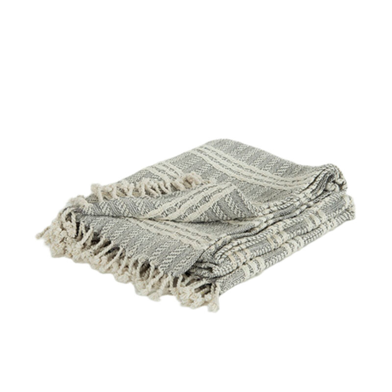 HomeRoots Charcoal Woven 100% Cotton Throw Blanket image number 0