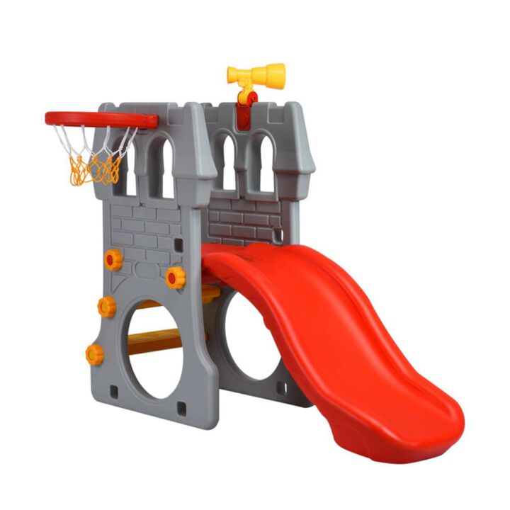 Hivvago 5 in 1 Toddler Climber Slide Playset with Basketball Hoop and Telescope
