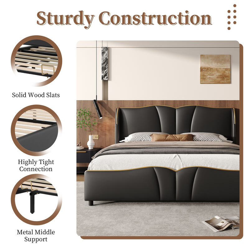 Merax Modern Wingback Platform Bed with Wave-Shaped Headboard & Footboard