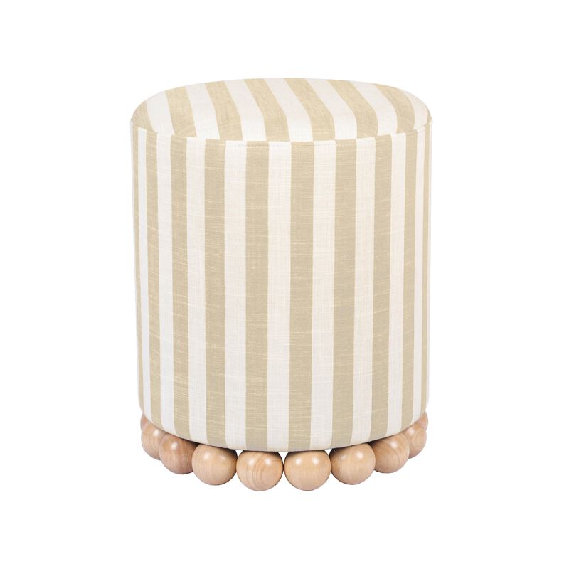 Dex Striped Linen Ottoman in Beige