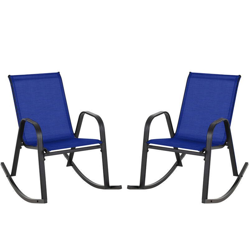 Set of 2 Metal Patio Rocking Chair with Breathable Seat Fabric