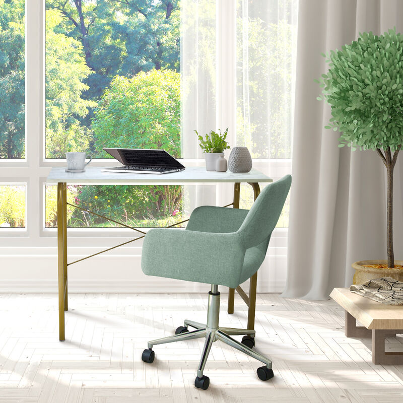 Home Office Computer Desk with Metal Base, Faux Marble/Brass image number 5