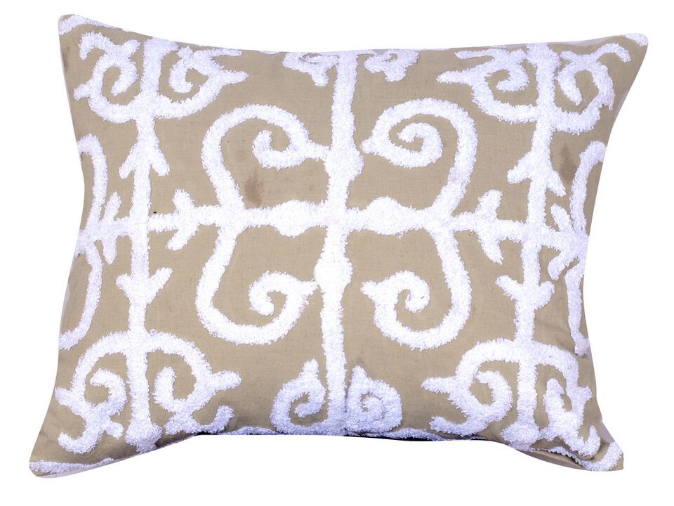 20 X 16 Inch Cotton Pillow with Vermicular Pattern, Brown and White- Benzara