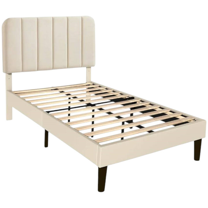 Contemporary Platform Bed Frame with Tufted Upholstered Headboard