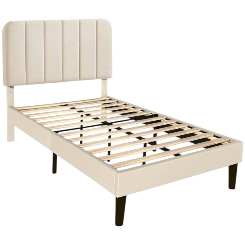 Contemporary Platform Bed Frame with Tufted Upholstered Headboard