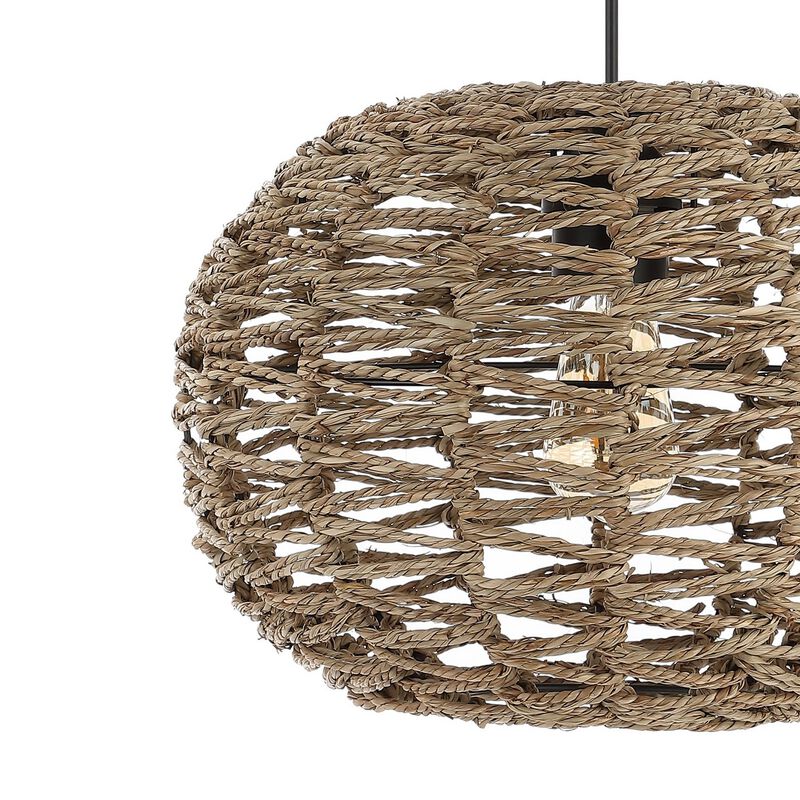 Isla 1-Light Farmhouse Coastal Rattan 180" Cord Plug-In or Hardwired LED Pendant