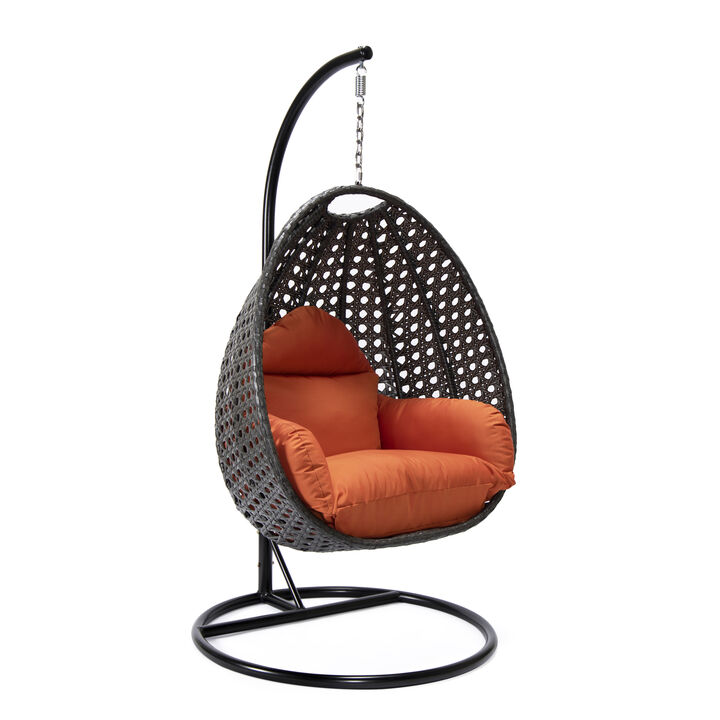 LeisureMod Charcoal Wicker Hanging Egg Swing Chair with Cushion