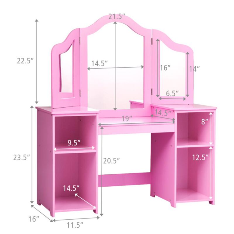 Hivvago Kids Tri Folding Mirror Makeup Dressing Vanity Table Set