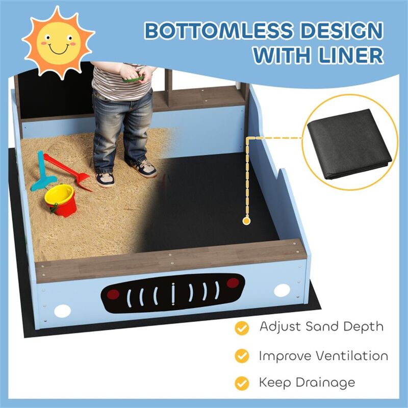 Wooden Kids Sandbox with Canopy and Toy Car Design-Light Blue image number 5
