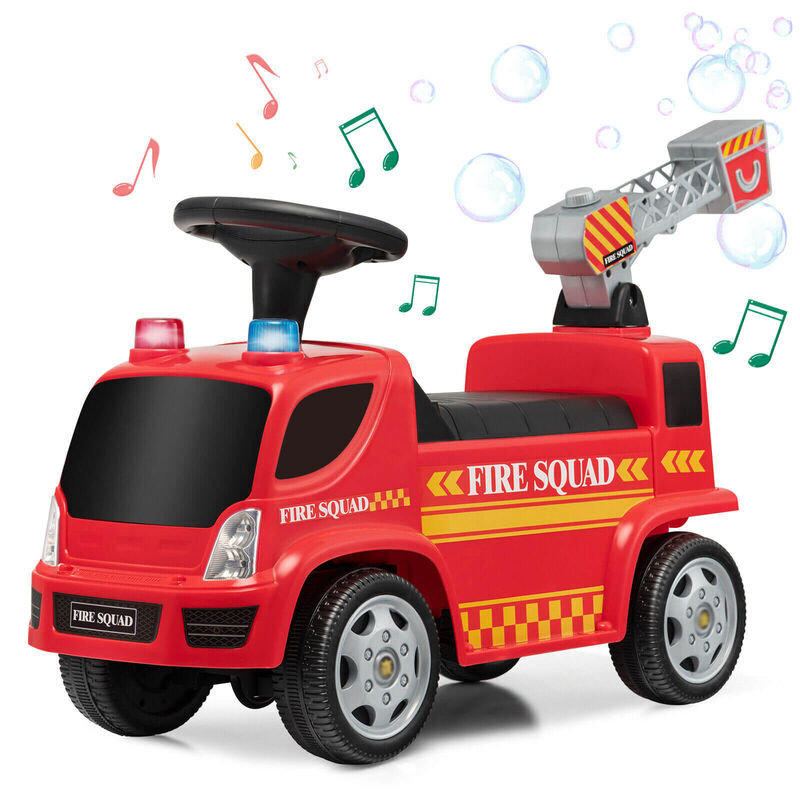 Push Ride On Fire Truck for Kids with Bubble Maker Ladder and Headlights-Red image number 3