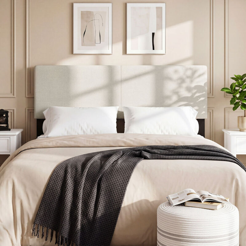 Queen Full Size Upholstered Headboard with Vertical Quilted Linen Fabric image number 5
