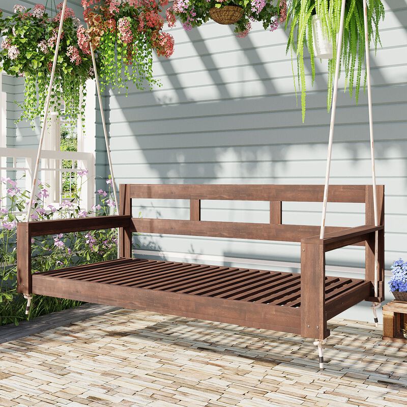Hivvago Wooden Twin Porch Swing Daybed Frame with Rope Support image number 1