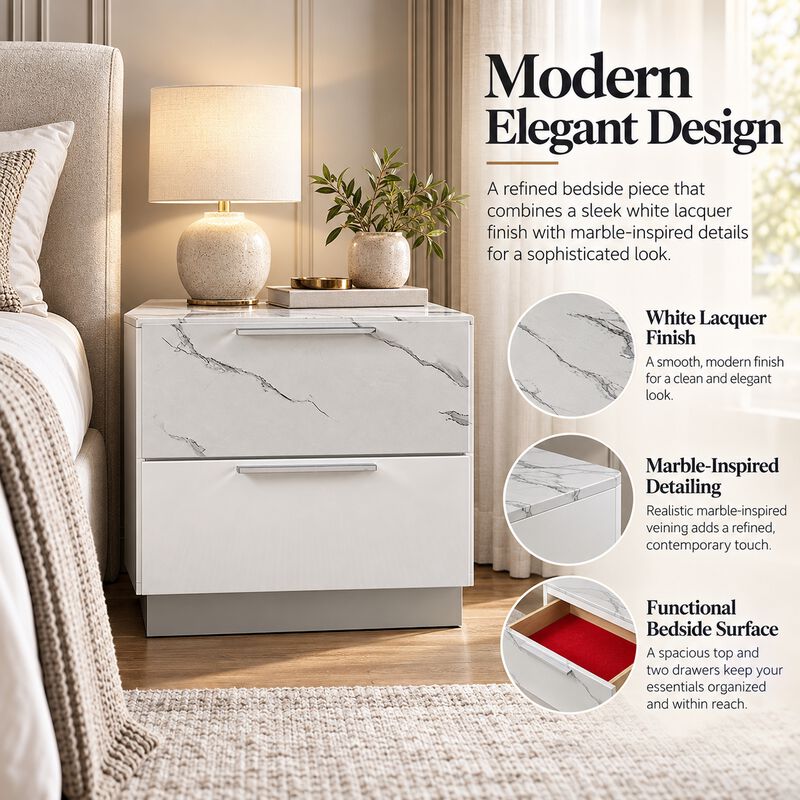Lumirissiq Marble-Top 2-Drawer Nightstand image number 4