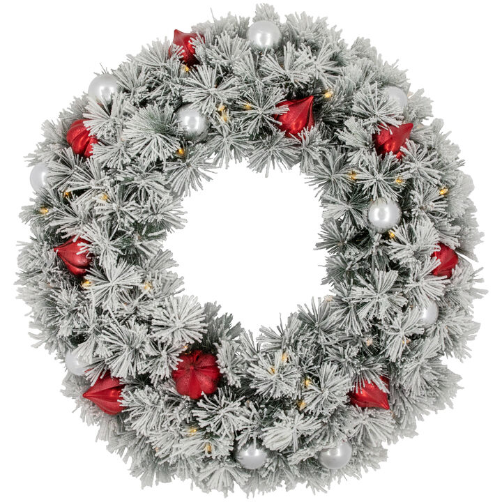 Pre-Lit Snowy Bristle Pine Artificial Christmas Wreath  30-Inch  Warm White Lights