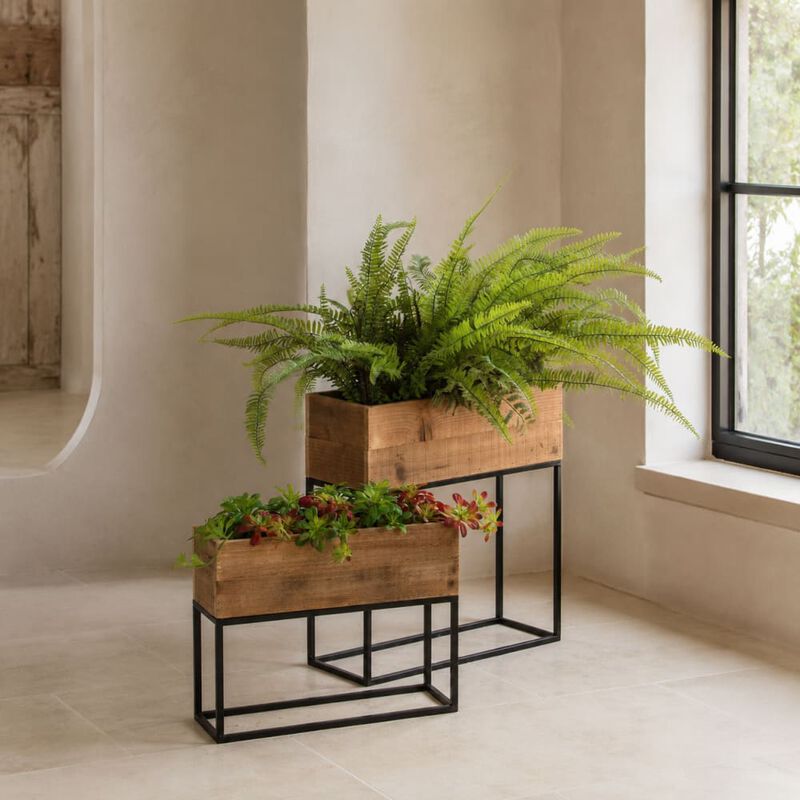 WOW PIONEER Set of 2 Nesting Decorative Planter Boxes with Stands for Indoor Outdoor Greenery, Succulents, Flowers and Botanicals image number 3