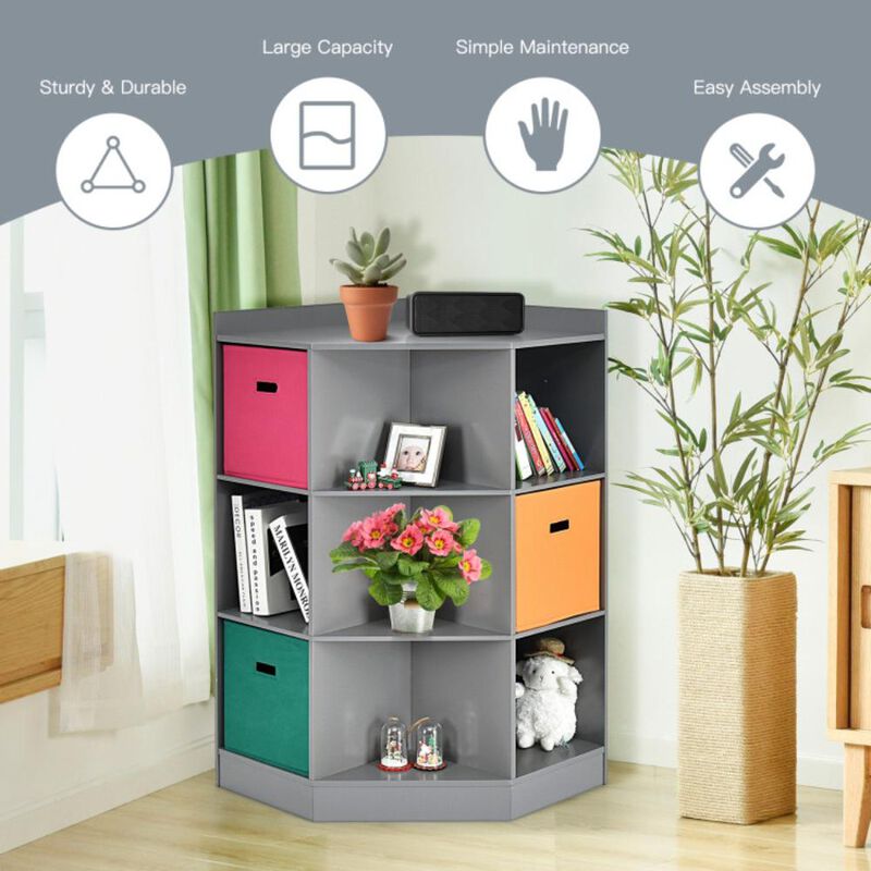 Hivvago 3-Tier Kids Storage Shelf Corner Cabinet with 3 Baskets