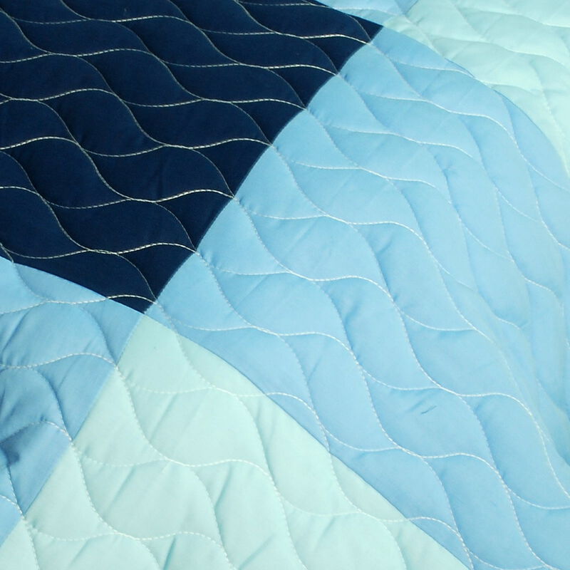 3 Piece Queen Size Printed Quilt Set with Quilted Design and Machine Washable Fabric-Blue image number 3