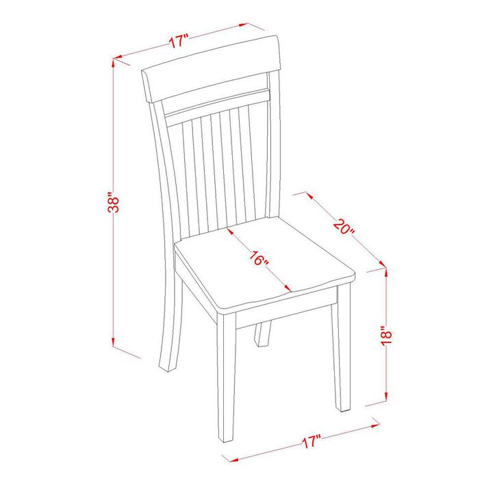 East West Furniture Capri  slat  back    kitche  dining  Chair  with  wood  Seat,  Set  of  2