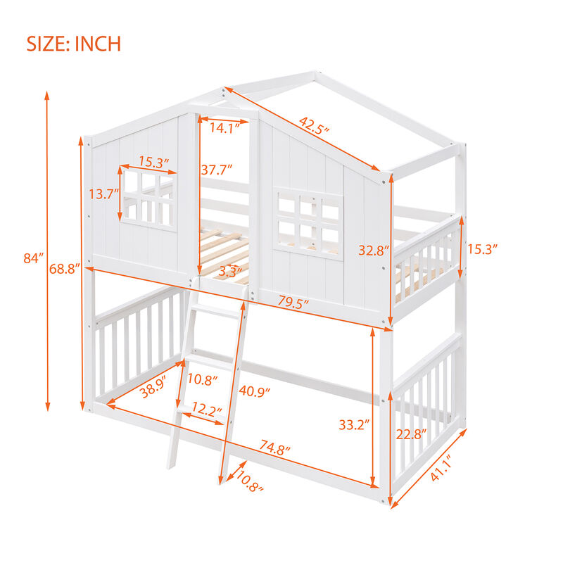 Merax twin Over Twin House Bunk Bed With Ladder image number 3