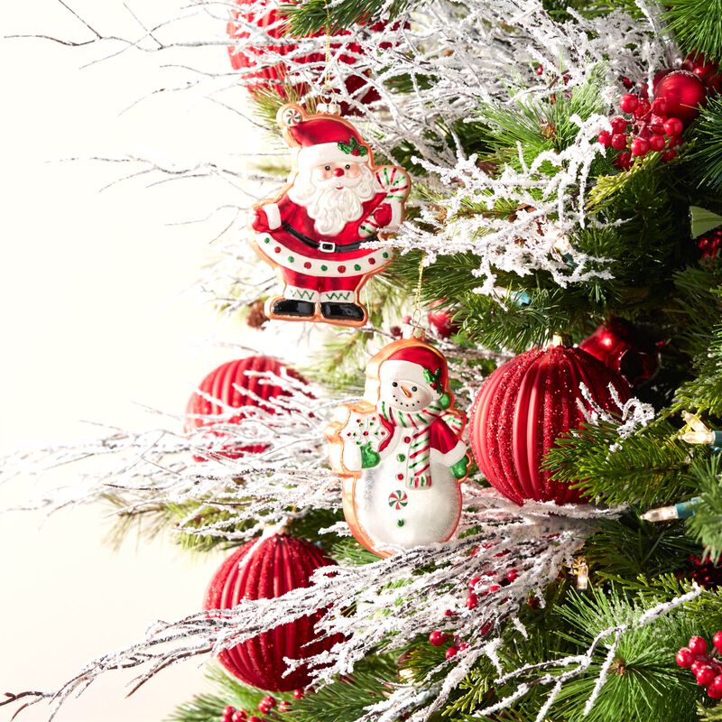 Santa and Snowman Cookie Glass Ornament Set of 12 for Festive Tree Decorating