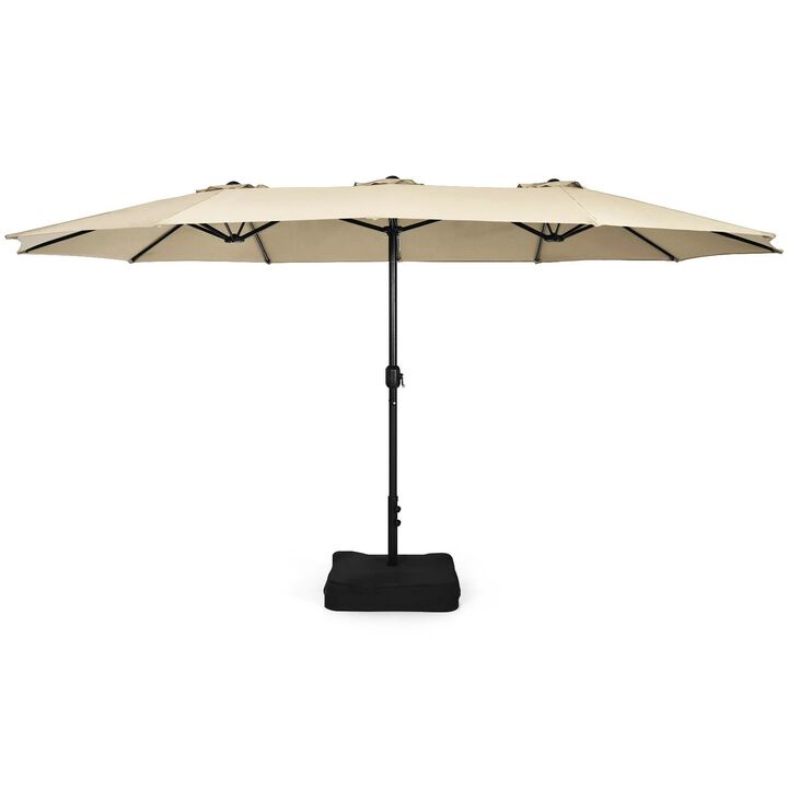 Mondawe 15 Feet Double-Sided Twin Patio Umbrella with Crank and Base