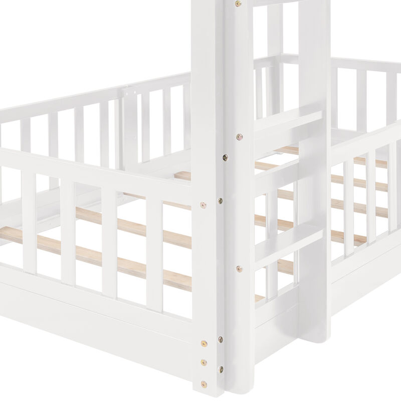 Whisen 77.3"x87.1" Twin Over Twin Bunk Bed, Solid Wood with Slide Ladder for Kids Bedroom image number 4