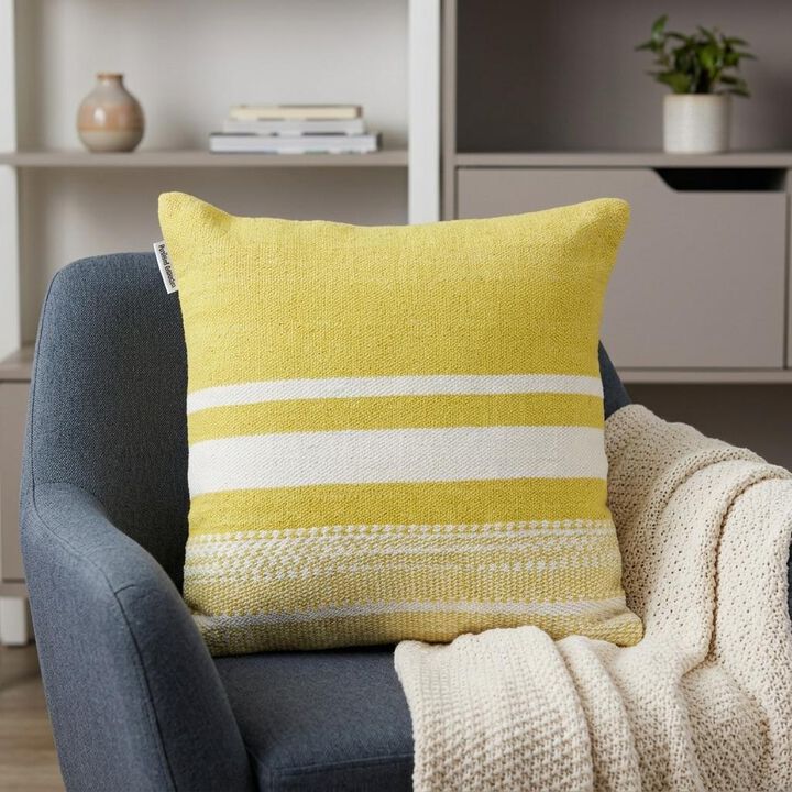 HomeRoots 18" Yellow And White Striped Cotton Throw Pillow