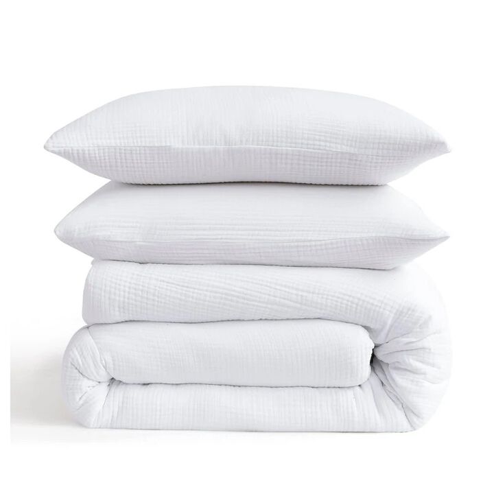 Cotton Voile White Full/Queen Blanket Set