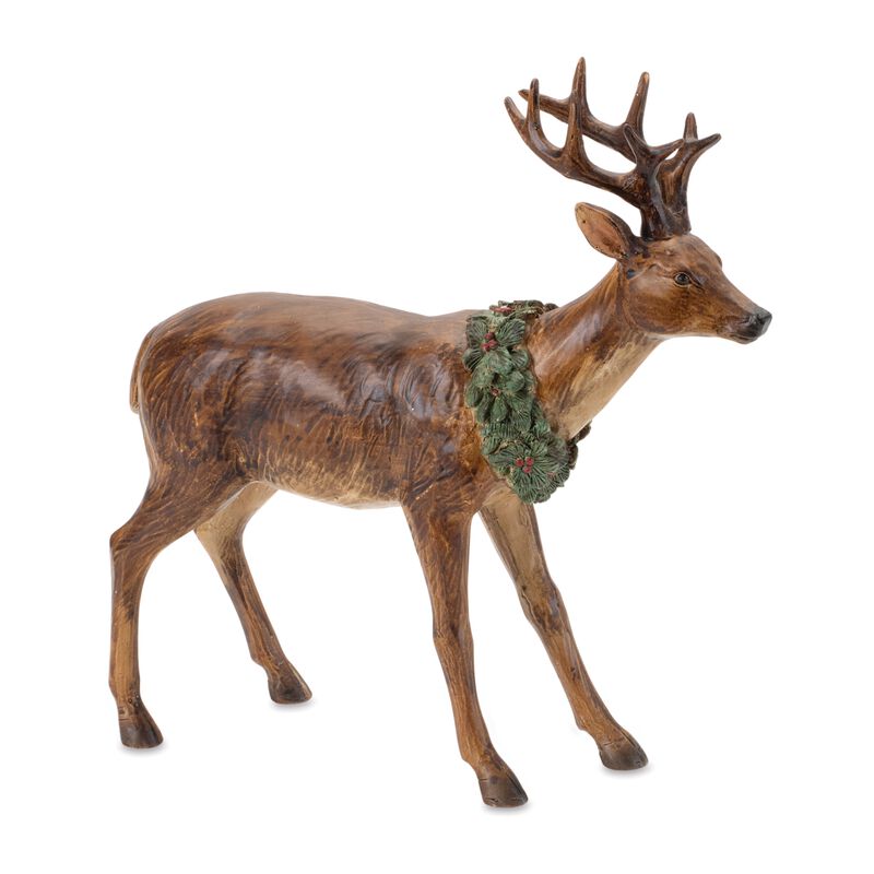 Winter Deer Figurine Set of 2 – Elegant Holiday Deer Decorations for Tabletop, Mantel, or Shelf Display