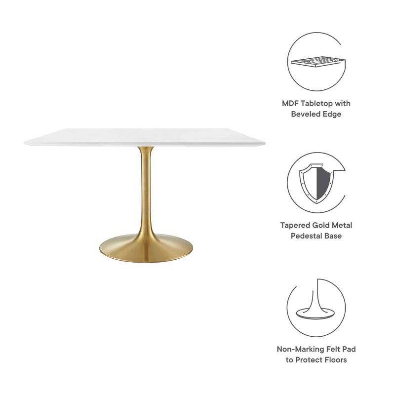 Modway - Lippa 48" Square Wood Top Dining Table Gold White