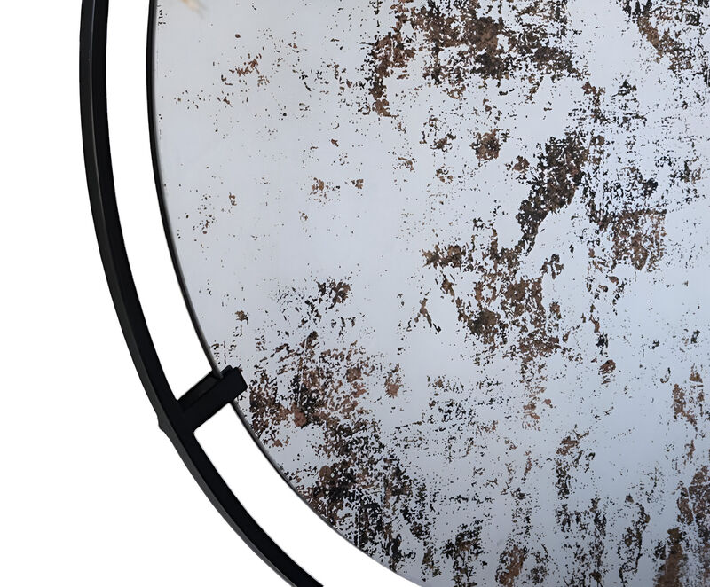 HomeRoots 32" Black Round Iron Framed Accent Mirror image number 3