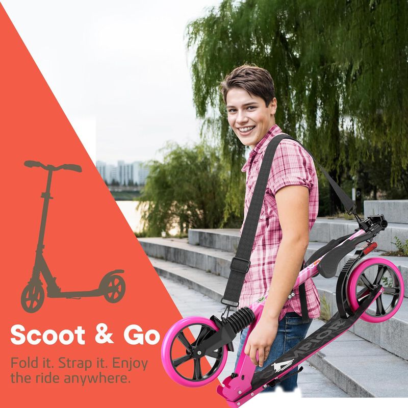 Kick Scooter for Ages 6+, for Kids, Teens, and Adults, Max Load 240 LBS, Foldable, 8-inch Big Wheels for Kids and Adults, with Kickstand, 3 Adjustable Levels, Child Safety Approved