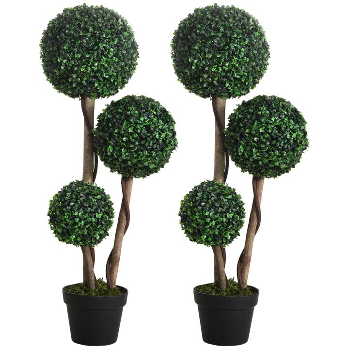 35.5" Artificial Plant for Home Decor Indoor & Outdoor Fake Plants Artificial Tree in Pot, Ball Boxwood Topiary Tree for Home Office, Living Room Decor, Set of 2, Green