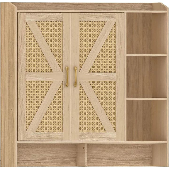 Rattan Style Shoe Cabinet with 4-Tier Storage for Hallway Organization-Natural
