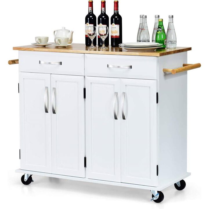 Kitchen Cart Island with Top, 2 Drawers, and Bottom Storage Cabinet for Efficient Kitchen Organization