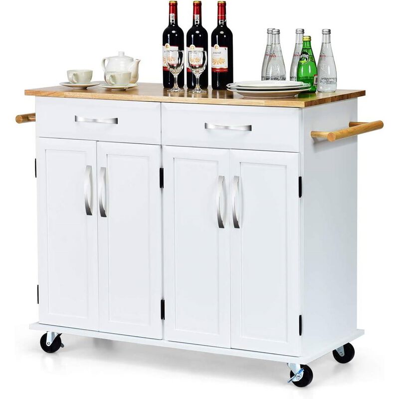 Kitchen Cart Island with Top, 2 Drawers, and Bottom Storage Cabinet for Efficient Kitchen Organization