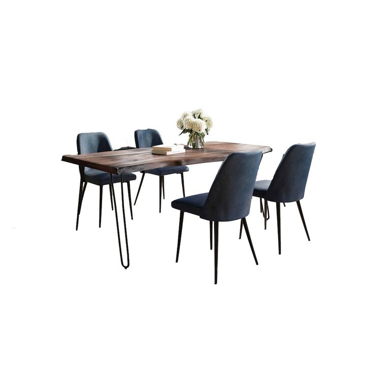 Jofran Five Piece Solid Acacia Dining Set with Upholstered Mid-Century Modern Chairs