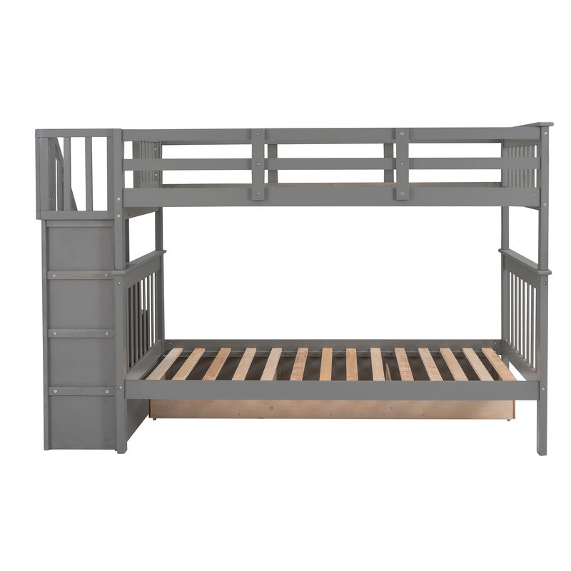 Merax Stairway Twin-Over-Twin Bunk Bed with Three Drawers for Bedroom, Dorm