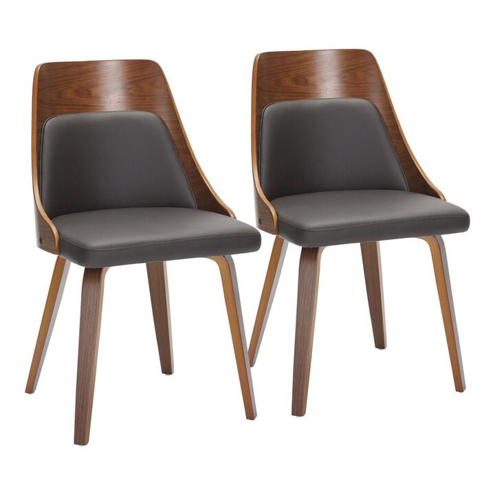 LumiSource Walnut Wood, Brown PU Anabelle Bent Wood Chair - Set of 2