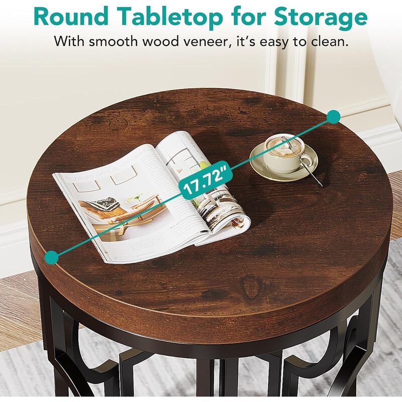 Tribesigns Round End Table, Industrial Side Table with Metal Hollow Frame, Rustic Brown Nightstand Bedside Table for Living Room and Bedroom, Walnut Finish Sofa Table, Holds 88 lbs image number 6
