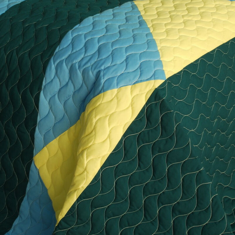Patchwork Quilt Set 3 Piece with Vermicelli Quilting for Bedroom Decor-Yellow image number 2